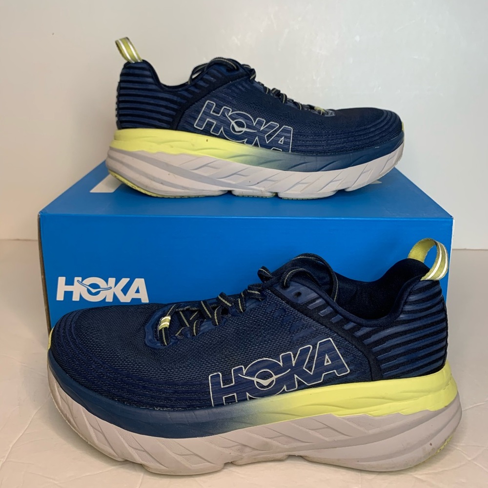 HOKA One One W Bondi 6 Mood Blue Yellow Sz 8 - Picture 1 of 8